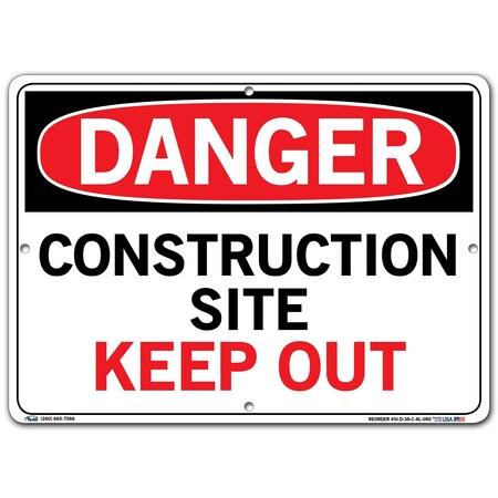 Vestil Aluminum Sign, 10-1/2" Height, 14-1/2" Width, Aluminum, Rectangle, English SI-D-38-C-AL-080